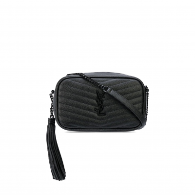 YSL MINI LOU BAG IN MATELASSÉ GRAIN DE POUDRE EMBOSSED LEATHER BLACK 5000574787 (19*10.5*5cm)